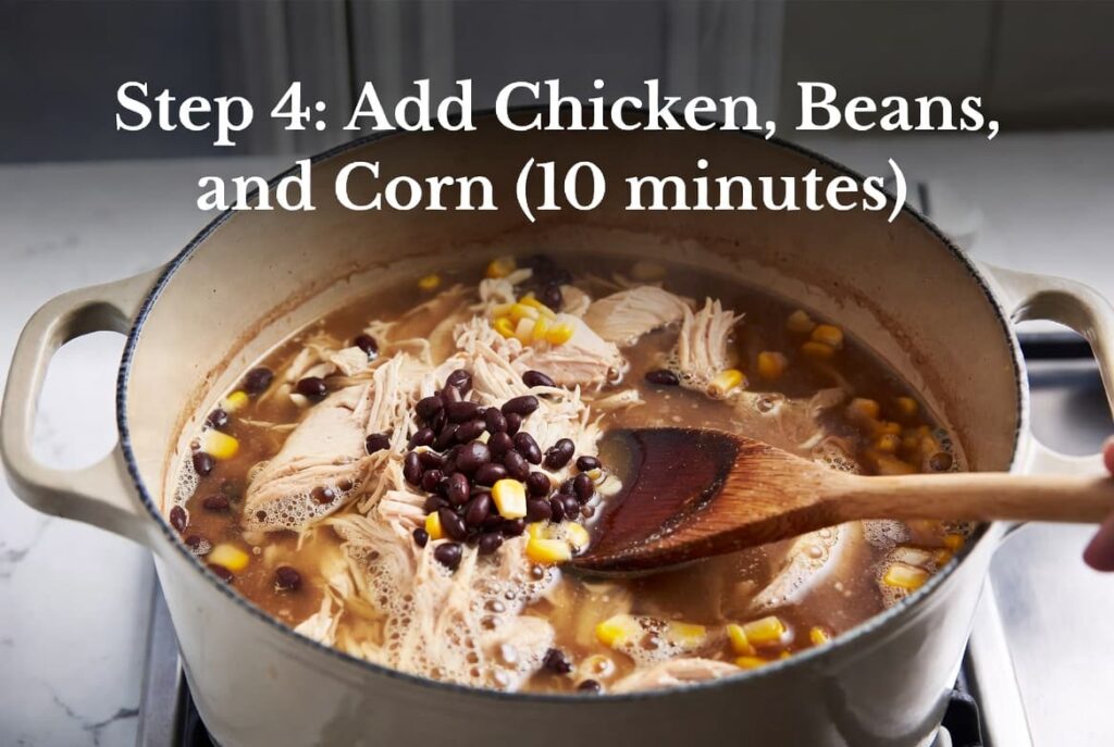 Step 4 Add Chicken, Beans, and Corn