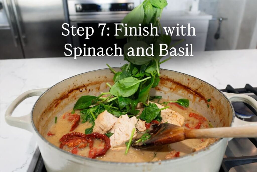 Step 7 Finish with Spinach and Basil